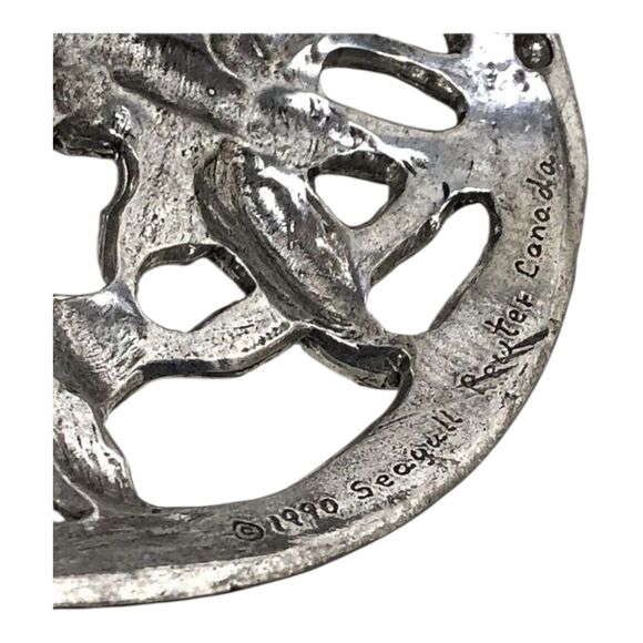 Vtg Seagull Rose Pewter Ornament Hollow Silver Color 3d Locket Blue Faded Ribbon - Picture 10 of 13